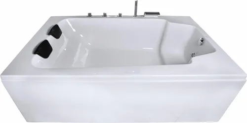 Caribia Großraumwanne Classic 190x120 mit Wasserfall Armaturset - Elegante Badewanne in Hochglanz-Weiß mit Wasserfallarmatur. Inklusive 2 gepolsterte Kopfkissen für zusätzlichen Komfort. Ideal für entspannende Momente im Badezimmer.