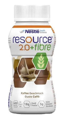 RESOURCE 2.0 + fibre Kaffee - 6x200ml - Trinknahrung für enterale Ernährung, ideal für eine ausgewogene Ernährung mit Ballaststoffen und köstlichem Kaffeegeschmack.