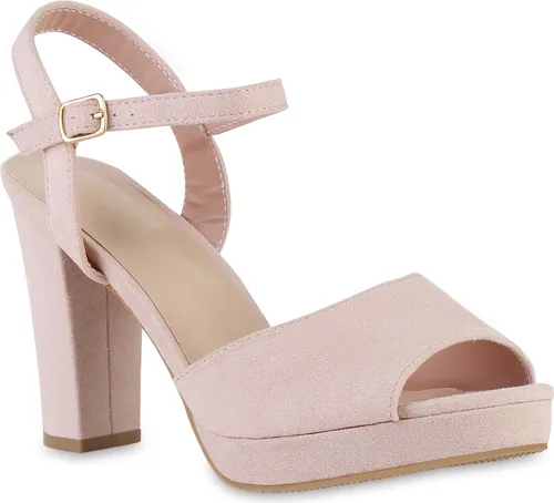 VAN HILL Damen Riemchensandaletten 216842 - Trendy Rosa mit Blockabsatz - Wanderschuhe mit komfortablem Plateau und stylishen Riemchen, ideal für lange Sommertage.
