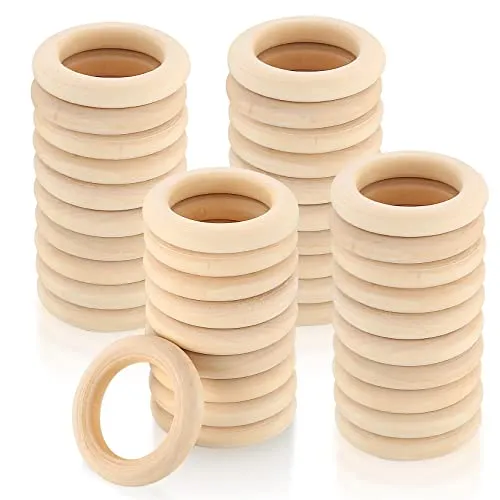 Stück Holzringe zum Basteln, Natürliche Holz Ringe, Makramee Ringe für DIY Schmuck Makramee Armband Anhänger Hängende Dekoration Ringe, 45mm 40