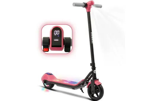 E-Scooter Kinder Rosa mit LED Licht und Bluetooth - Klappbarer Elektroroller für Kinder ab 6 Jahren, Geschwindigkeit bis 14 km/h und Reichweite von 8-10 km - ideal für kleine Abenteuer!