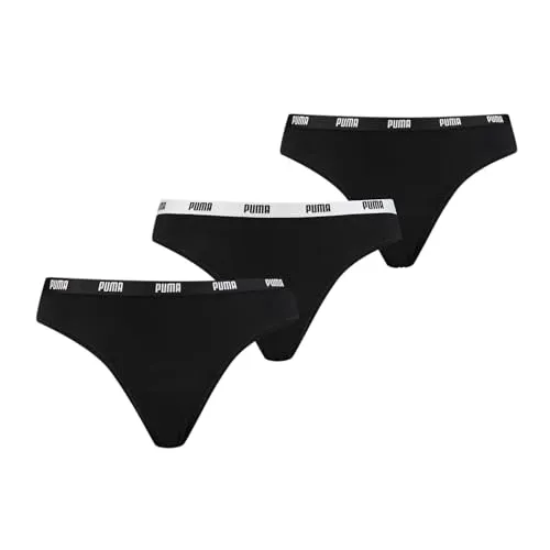 PUMA Damen String Thong Höschen, 3er Pack,Schwarz, XL