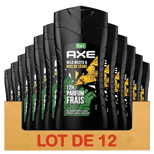 AXE - Duschgel für Herren, 5-in-1, Wild – 24 Stunden feuchtigkeitsspendend – 87% Inhaltsstoffe natürlichen Ursprungs – Duft Mojito & Zedernholz (12 x 250 ml)
