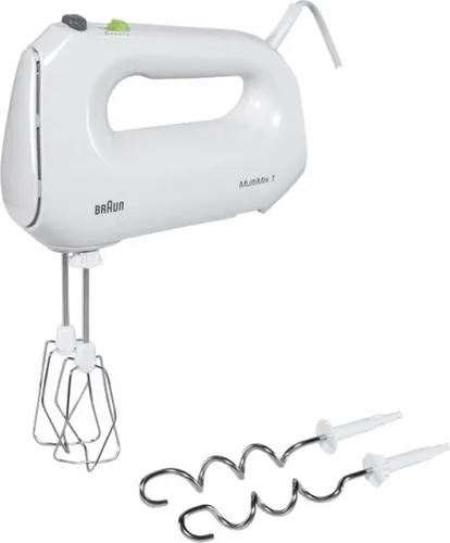 Braun HM 1010 WH MultiMix 1 Handmixer - Leistungsstarker Handmixer mit 400 W, ideal für vielseitige Anwendungen in der Küche und einfache Zubereitung von Teigen und Mischungen.