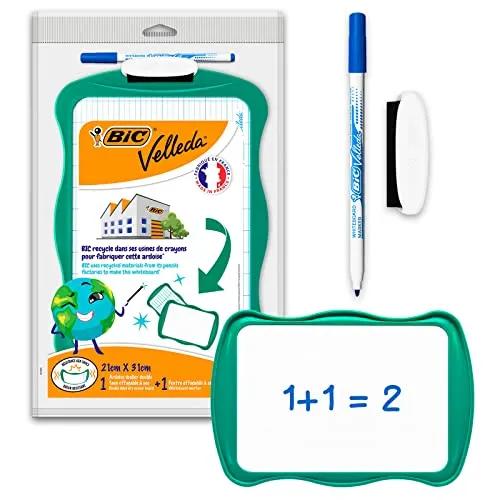 Whiteboard Bic Velleda recycled 21x31cm + stift + wisser