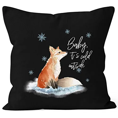 Autiga Kissenbezug Baby it`s Cold Outside Fuchs Winter Kissen-Hülle Weihnachten Schnee Fox schwarz 40cm x 40cm