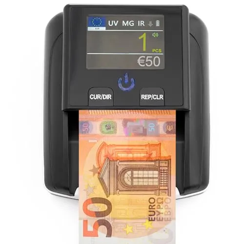 Zenacasa Geldscheinprüfer – Geldprüfgerät mit UV/MG/IR – Für Euro, Dollar, Pfund – Tragbar mit Akku