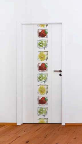 Küchentapete mit Obst in leuchtenden Farben – Bunt, weiß, Gelb, Rot