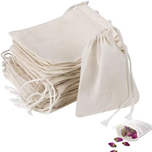 Stück 6 X 8 cm Baumwollbeutel Klein, Baumwoll Musselin Beutel mit Kordelzug Säckchen Kleine Stoffbeute, wiederverwendbare Netzbeutel für schmuck geschenk obsttee kaffee gewürze 50