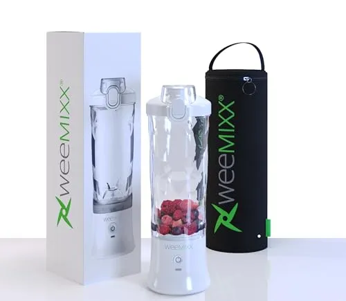 weemixx® tragbarer Smoothie MIXER SET, Mini Mixer mit Thermotasche, mobiler Standmixer to go, Smoothie maker, ohne Kabel, 6-Edelstahl-Klingen, USB, 600ml, mixer smoothie maker