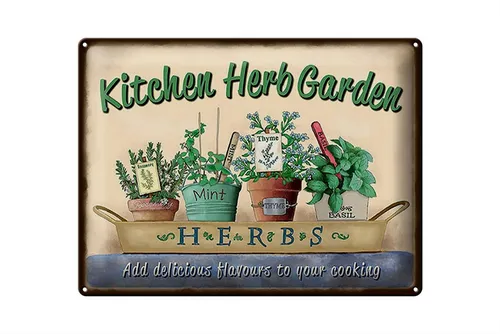 Femer GmbH Metallschild Garten 40x30cm Kirchen Herb Garden Mint Thyme, (1 St), gewölbte Oberfläche, abgerundete Ecken, umgeschlagene Kanten