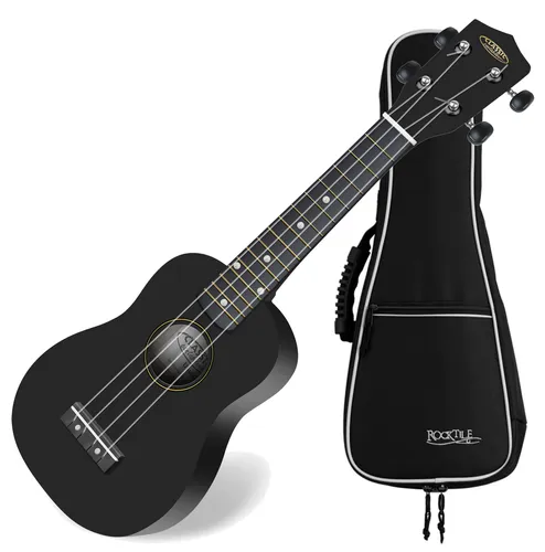 Classic Cantabile US-100 BK Sopran-Ukulele Schwarz Set mit Tasche - Sopran-Ukulele mit 15 Bünden, leichtgängigen Mechaniken und Nylon-Saiten, inklusive praktischem Gigbag – ideal für Einsteiger und Musikliebhaber.
