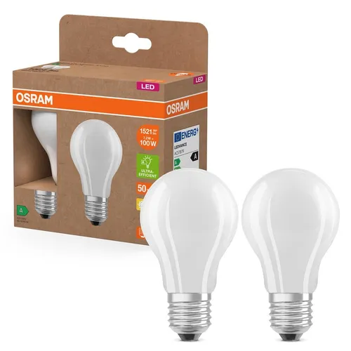 Osram LED Filament Birnen 7,2W=100W E27 matt 1521lm warmweiß 2700K effizient 2 x