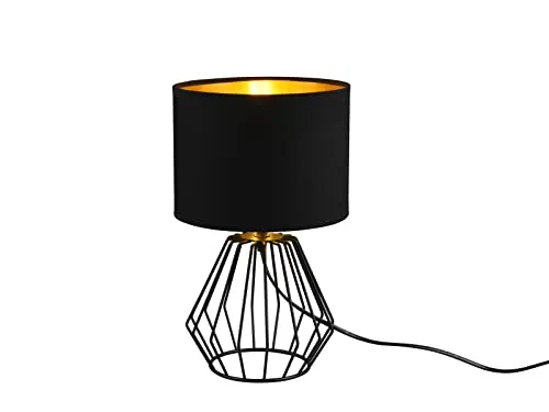 LED Tischleuchte Schwarz/Gold Ø20cm mit dimmbarem Licht - Tischlampen mit Metall-Stoffmix, ideal für Wohnzimmer, Schlafzimmer oder Flur. Bietet warmes Licht und stufenweise Dimmfunktion für individuelle Stimmung.