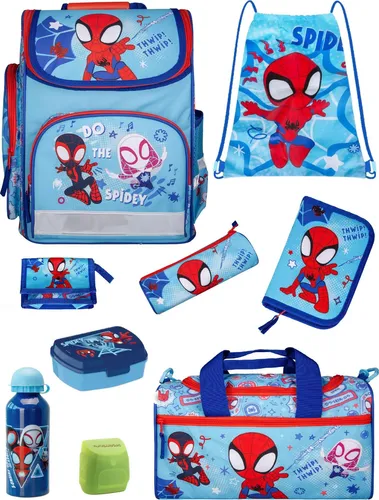 Ranzen-Set 9-teilig SPIDEY Schulranzen-Set mit Sporttasche, Brotdose und Trinkflasche