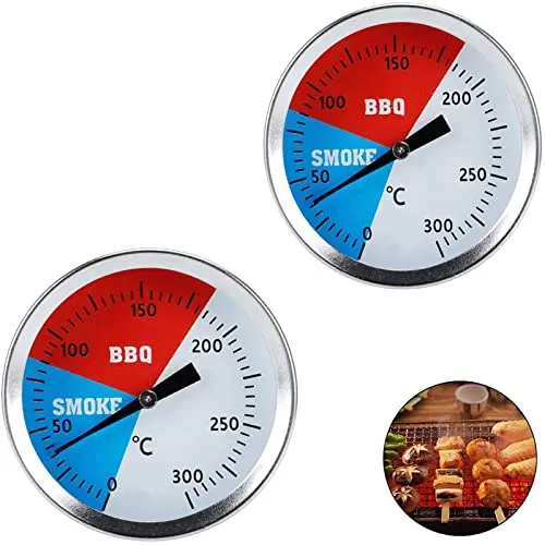 Guador 2 Stück BBQ Thermometer Temperaturanzeige für Outdoor BBQ Backen Edelstahl Räucherthermometer bis 300 °C für alle Grills Smoker und Grillwagen Analoges Grillzubehör
