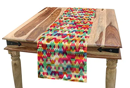 ABAKUHAUS Abstrakt Tischläufer, Bunte Triangles, Esszimmer Küche Rechteckiger Dekorativer Tischläufer, 40 x 180 cm, Orange Rot