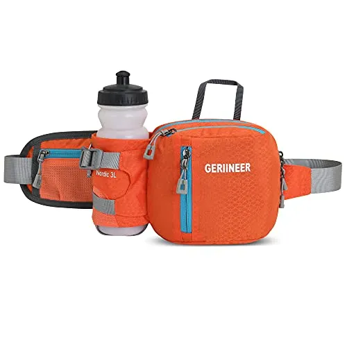 GERIINEER wasserdichte Bauchtasche Gürteltasche mit Flaschenhalter Damen und Herren, Bauchtasche Geeignet für Reise Sport Running und Alle Outdoor Aktivitäten, Hüfttasche Damen Herren Sport (Orange)