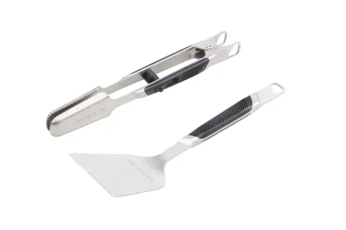 Everdure by Heston blumenthal Premium Grillbesteck I 2-teiliges Besteckset bestehend aus Grillzange + Grillwender I Grillzubehör aus gebürstetem Edelstahl mit Softgriff & Aufhänger