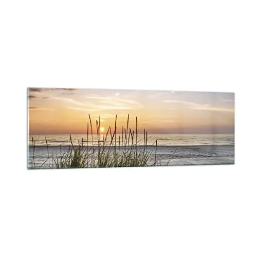 Panorama Bilder auf Glas Westen Sonne Strand Glasbild 90x30cm Wandbilder Dekoration Wohnzimmer Schlafzimmer Küche Klein Wanddeko Bild im Glas Wand Kunstdruck Art Modern Wall Decor GAB90x30-4201