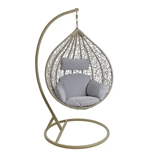 Hängesessel mit Gestell Polyrattan Hängekorb Rattan Hängestuhl Beige / Grau