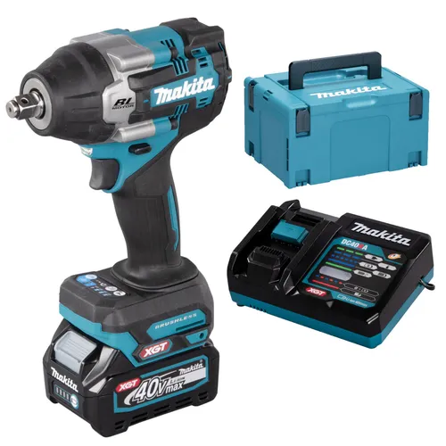 Makita Akku-Schlagschrauber TW007GM201 XGT 40V - Akkuschrauber mit 2 leistungsstarken Akkus und Ladegerät, ideal für professionelle Anwendungen mit max. Drehmoment von 60 Nm und kompakter Bauweise.