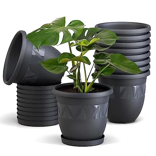 Plastard Blumentopf 10er Set 15 cm Anthrazit - Witterungsbeständiger Pflanzkübel mit Untersetzer - Praktisches 10er Set Blumentöpfe mit Untersetzern, ideal für Zimmer- und Balkonpflanzen. Robuster Kunststoff, einfaches Entwässerungssystem und ansprechendes Design in Anthrazit.