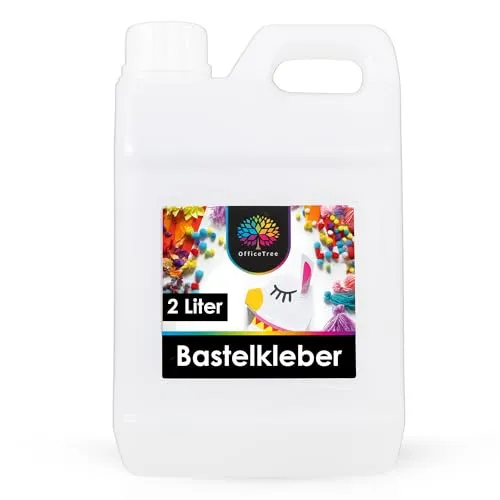 OfficeTree 2 Liter Bastelkleber Transparent Trocknend - Bastel Kleber - Lösungsmittelfreier Flüssigkleber für Kinder geeignet