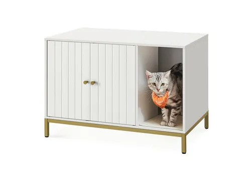 Katzenklo-Schrank PCLDE007W01, elegant in Weiß-Gold von Feandrea