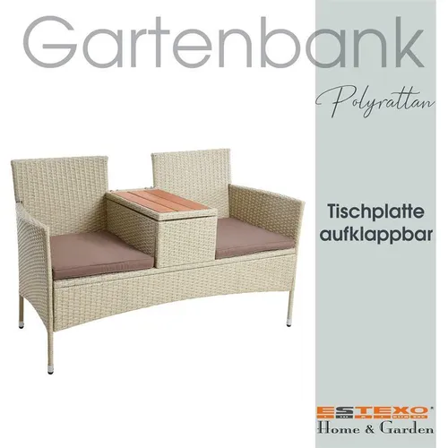 ESTEXO Polyrattan Gartenbank 2-Sitzer - Witterungsbeständige Polyrattan Sitzgarnitur für 2 Personen mit stabilem Stahlgestell und komfortablen Sitzkissen, ideal für Garten und Balkon.