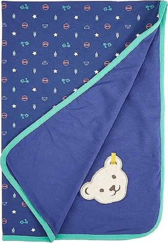 Steiff Babydecke für Jungs 70 x 90 cm - Kuscheldecke aus 95 % Baumwolle mit elastischem Anteil, ideal für gemütliche Stunden. Perfekt für Babys, weich und leicht.