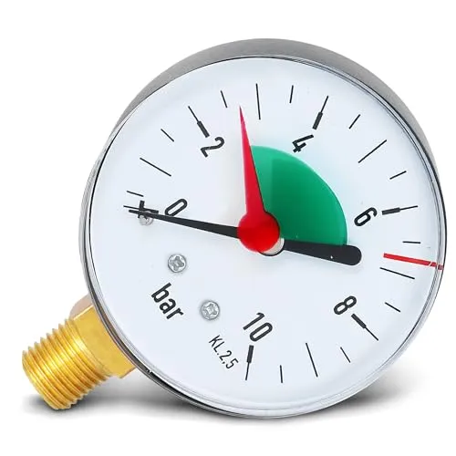 Instalguru Manometer 63 mm Druck 0–10 Bar Messinganschluss Unten G 1/4 Radial Zoll Druckmanometer Wasser Heizungsanlage Armatur Drucküberwachung In Geschlossenen Systemen