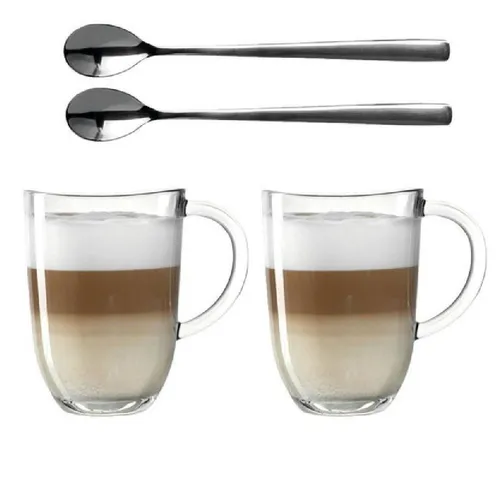 Leonardo Kaffeegläser Napoli Latte Macchiato Tasse, Set mit Löffel, mit Henkel, 380ml, 4-teilig