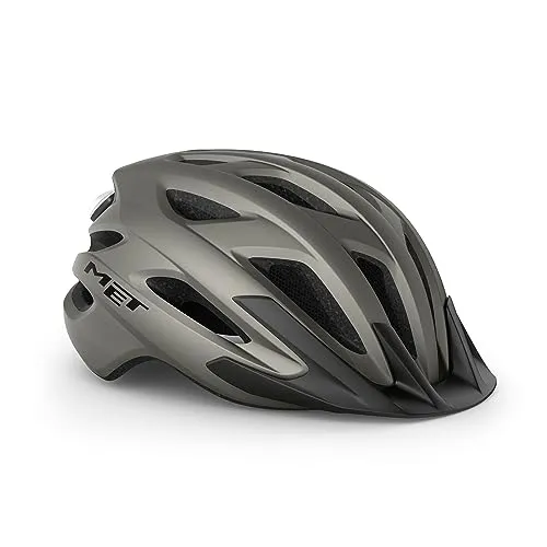 MET Fahrradhelm Crossover XL - Titanium matt - Fahrradhelm mit abnehmbarem Visier, 17 Belüftungsöffnungen und 360° umlaufendem Kopfband für optimalen Komfort und Sicherheit beim Radfahren.