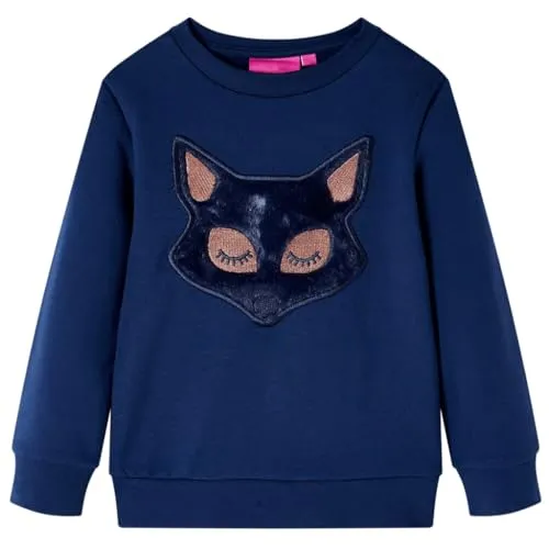 vidaXL Kinder Sweatshirt mit Fuchs aus Pelz Langarmshirt Pullover Pulli Marineblau 128