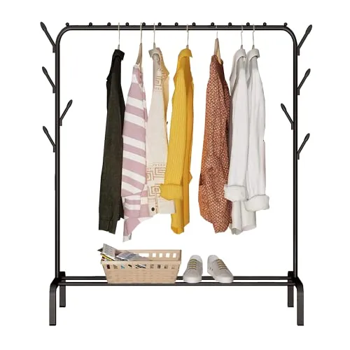 edihome, Kleiderständer, Kleiderstange, 118X148X39cm, Schuhregal, Metallisch, Stabil, Clothes Rack, Klamotten Ständer, Clothes Organizer (Schwarz)