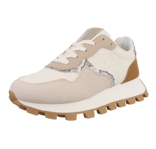 Ital-Design Damen Low-Top Freizeit Sneaker mit Keilabsatz - Bequeme Wedge Sneakers in Beige, ideal für Alltag und Freizeit, mit 5 cm Keilabsatz für zusätzlichen Komfort und Stil.
