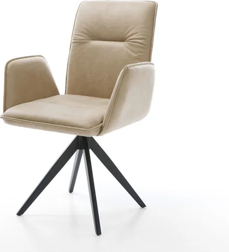 DELIFE Polsterstuhl Vinja-Flex mit Kreuzgestell - Ohren- & Armlehnensessel in elegantem Beige Vintage, gefertigt aus weicher Mikrofaser und belastbar bis 150 kg. Das smarte Kreuzgestell bietet eine 180-Grad-Drehung für flexibles Sitzen.