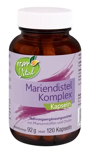 KOPP Vital® Mariendistel Komplex Kapseln | 120 Kapseln | 92 g | Vegan | mit Mariendistel, Artischocke, Löwenzahn und Cholin | laborgeprüfte Extrakte | ohne Gentechnik