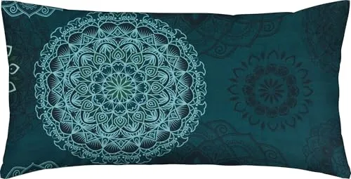 Erwin Müller Kissenbezug Mako-Satin Mandala Petrol Größe 40x80 cm - feinfädig, temperaturausgleichend, atmungsaktiv, 100% Baumwolle, mit Reißverschluss