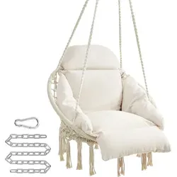 SONGMICS Hängesessel mit einem dicken Kissen, bis 120 kg belastbar, Cremeweiß - Beige