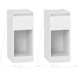 VASAGLE Schmaler Nachttisch mit LED-Beleuchtung und Touch-Steuerung - Weiß - Moderner Nachttisch mit praktischer Touch-Steuerung und USB-Anschlüssen. Ideal für kleine Räume, bietet Stauraum und stimmungsvolles Licht. Schneller Aufbau dank klarer Anleitung.