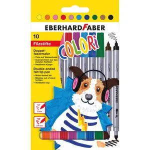 Eberhard Faber 550010 - Colori Filzstifte, 10 brillante Farben im Kartonetui, Doppelfasermaler mit dicker und dünner Spitze, auswaschbar und für feines Zeichnen geeignet
