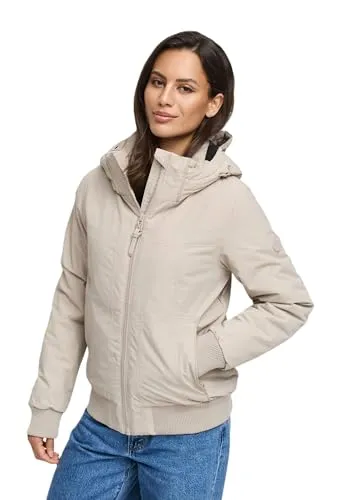 MARIKOO Damen Winterjacke (XS-XXL) - wind- und wasserabweisend, mit Kapuze, weiches Fleecefutter - N084 - LightTaupe Größe XXL - Gr.XXL