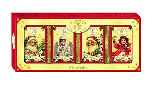 Heidel – Geschenkbox mit Schokolade für Weihnachten – feine Schokoladentafeln in einer Präsentbox – Chocoladen-Präsent Weihnachts-Nostalgie, 8 kleine Schokoladentafeln