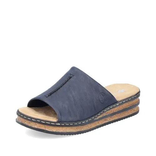 Rieker Damen Pantoletten 62905 - Pantoletten für Damen mit schickem Keilabsatz von 4,1 cm, ideal für den Sommer und bequem für den Alltag.