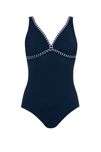 Sunmarin Einteiler Badeanzug Nachtblau mit tiefem Rücken - Badeanzug für Damen mit großem Cup und Softstütze, ideal für perfekten Halt und stilvolles Auftreten am Strand oder im Schwimmbad.
