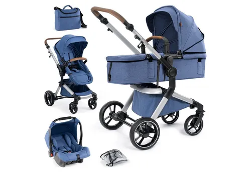 Bergsteiger Kinderwagen Lugo 3in1 - Kombikinderwagen Komplettset - 3 in 1 Kinderwagen mit Babyschale, Buggy-Aufsatz, Sonnenschutz & Wetterfußsack für optimale Mobilität ab der Geburt. Modernes Design und hohe Sicherheit durch pannensichere Reifen.