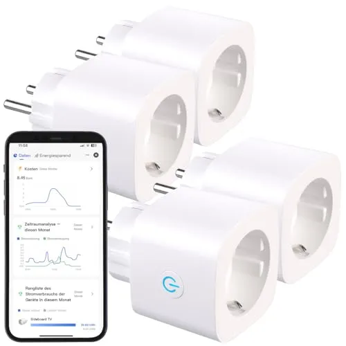 Luminea Home Control Alexa Steckdosen Set: 4er-Set 2in1-WLAN-Steckdose, bidirektionale Strom-Messung, 16 A, App (WiFi Steckdose Smart Life, Stromzähler Balkonkraftwerk)