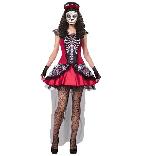 Mujer Dia Los Mujertos Kleid Handschuhe Kopfschmuck Gr. L Halloween Kostüm neu